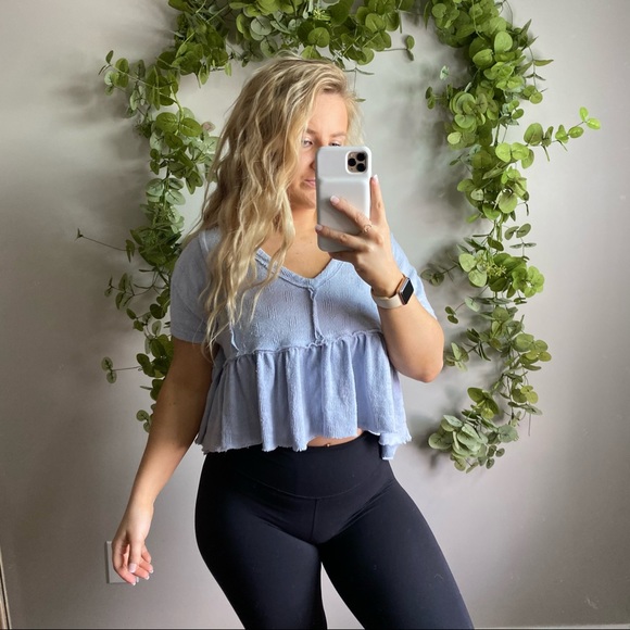 Urban Outfitters Tops - Urban Outfitters Light Blue Peplum Crop Top Small